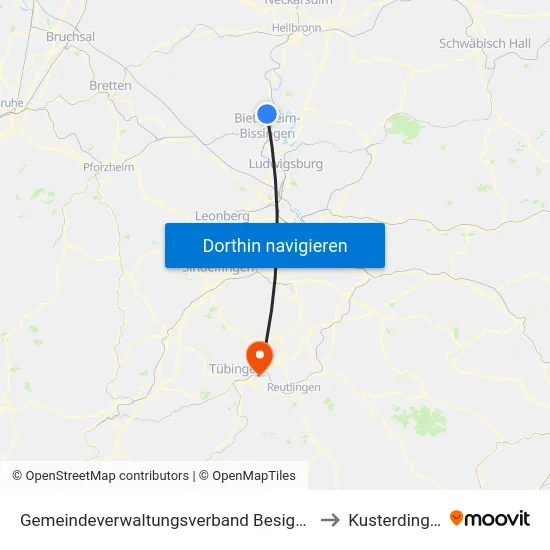 Gemeindeverwaltungsverband Besigheim to Kusterdingen map