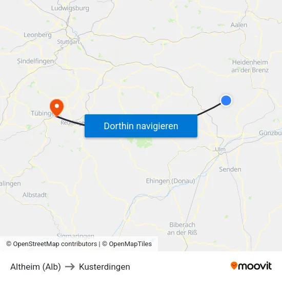 Altheim (Alb) to Kusterdingen map