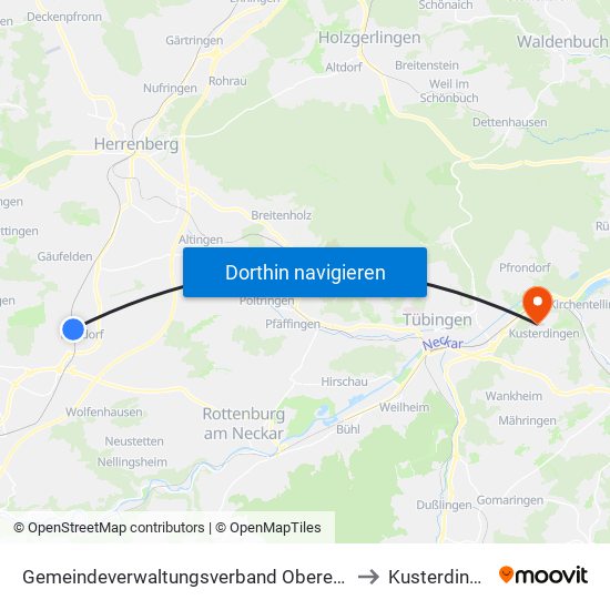 Gemeindeverwaltungsverband Oberes Gäu to Kusterdingen map