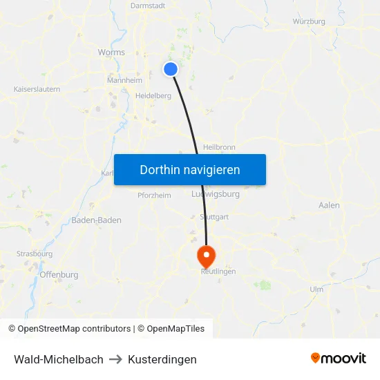 Wald-Michelbach to Kusterdingen map