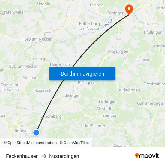 Feckenhausen to Kusterdingen map