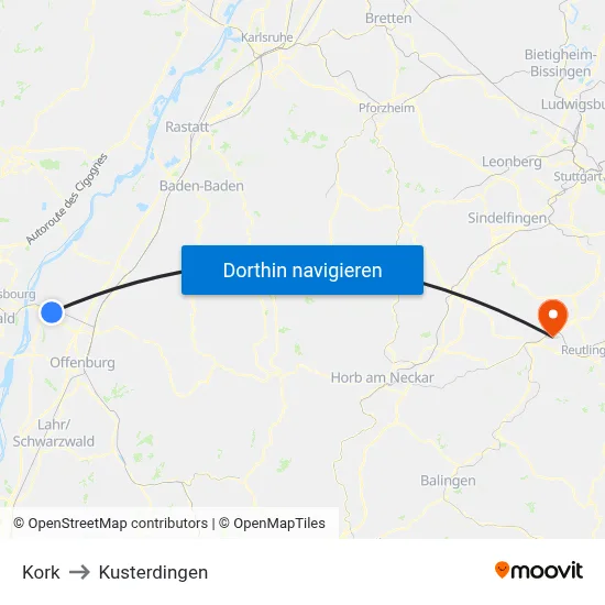 Kork to Kusterdingen map