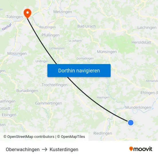 Oberwachingen to Kusterdingen map