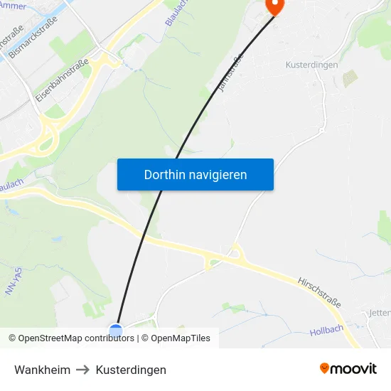 Wankheim to Kusterdingen map