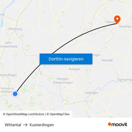 Wittental to Kusterdingen map