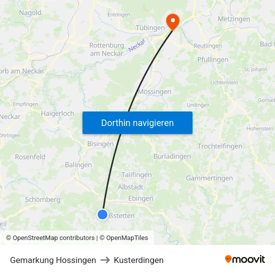 Gemarkung Hossingen to Kusterdingen map