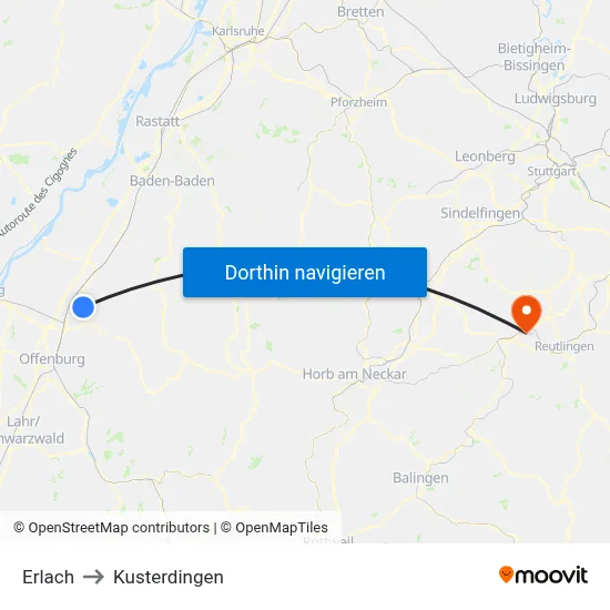 Erlach to Kusterdingen map