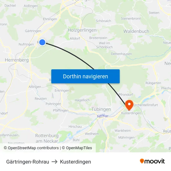 Gärtringen-Rohrau to Kusterdingen map