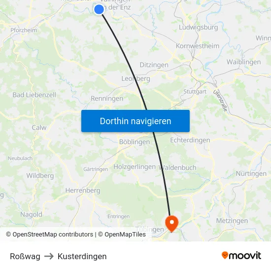 Roßwag to Kusterdingen map