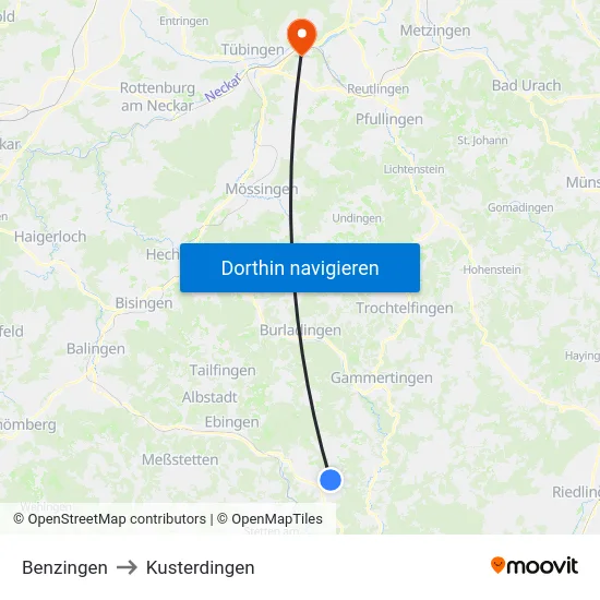 Benzingen to Kusterdingen map