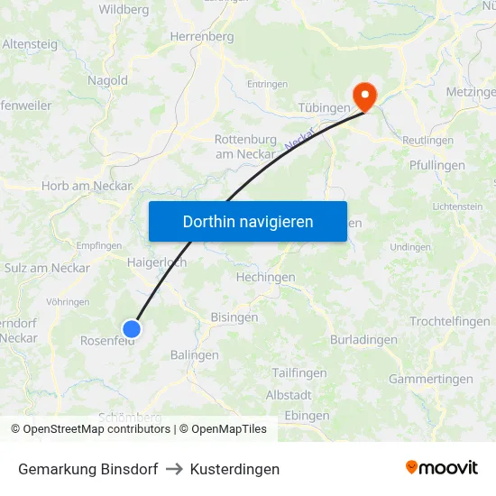 Gemarkung Binsdorf to Kusterdingen map