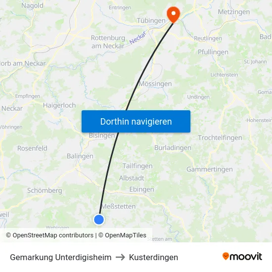 Gemarkung Unterdigisheim to Kusterdingen map