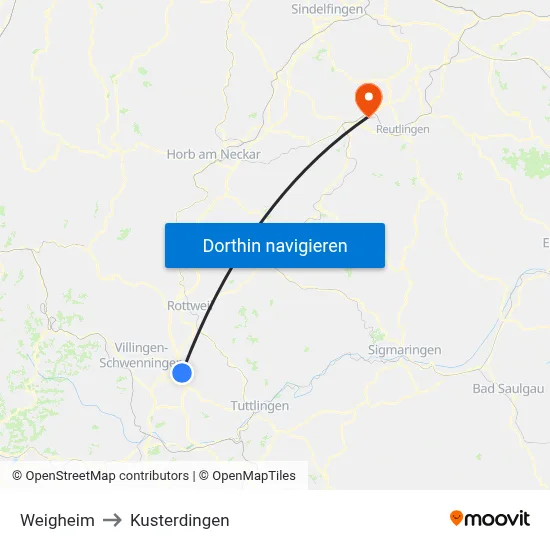 Weigheim to Kusterdingen map