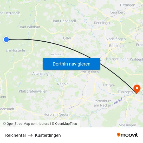 Reichental to Kusterdingen map