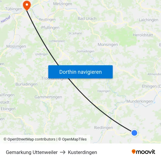 Gemarkung Uttenweiler to Kusterdingen map