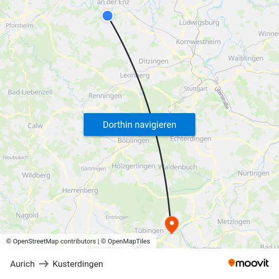 Aurich to Kusterdingen map