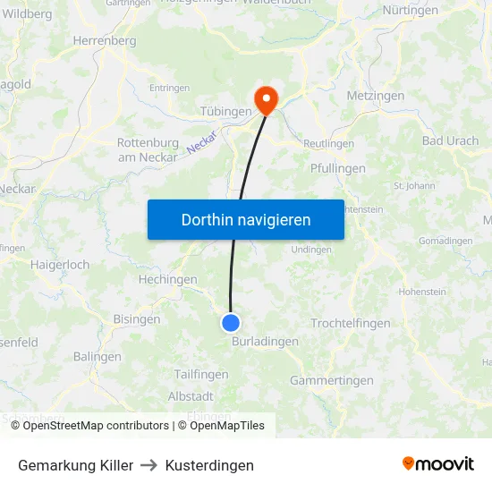 Gemarkung Killer to Kusterdingen map