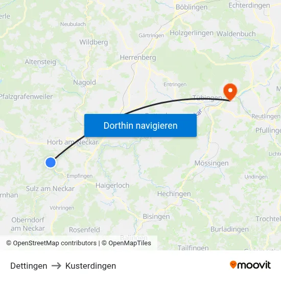 Dettingen to Kusterdingen map