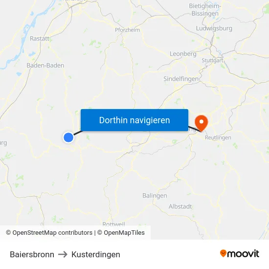 Baiersbronn to Kusterdingen map