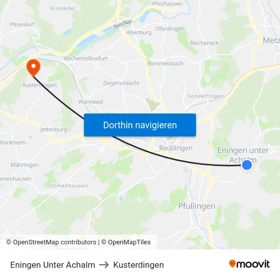 Eningen Unter Achalm to Kusterdingen map