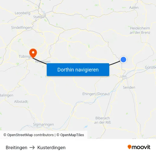 Breitingen to Kusterdingen map