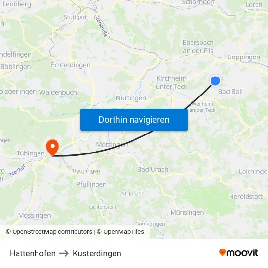 Hattenhofen to Kusterdingen map