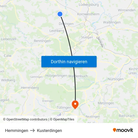 Hemmingen to Kusterdingen map