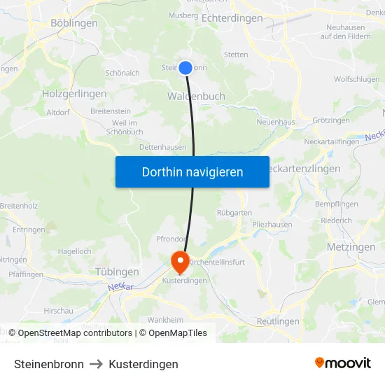 Steinenbronn to Kusterdingen map
