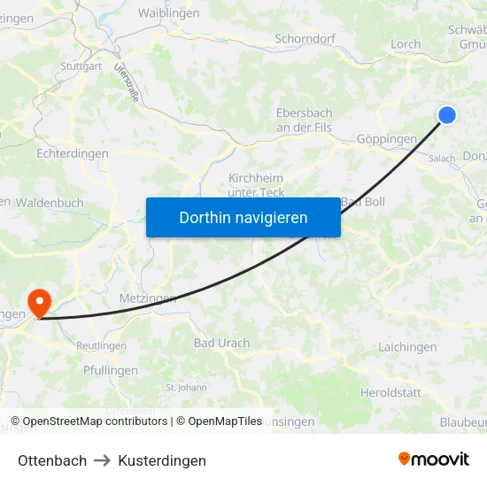 Ottenbach to Kusterdingen map