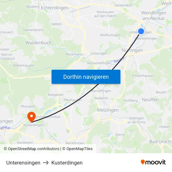 Unterensingen to Kusterdingen map
