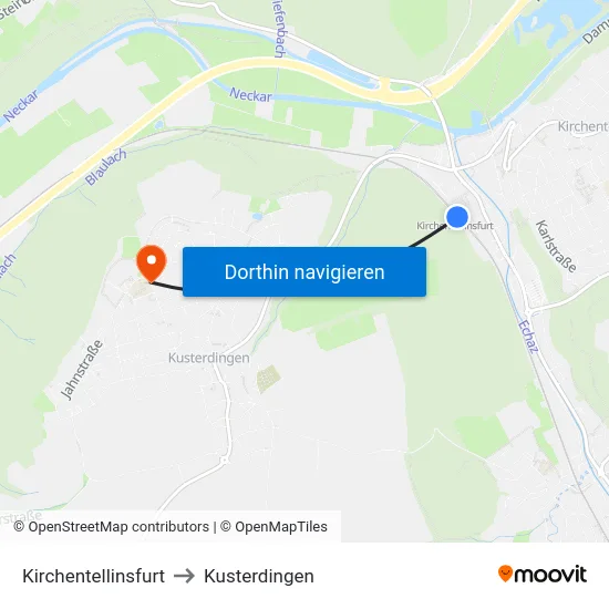 Kirchentellinsfurt to Kusterdingen map