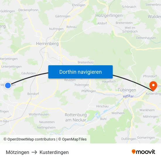 Mötzingen to Kusterdingen map