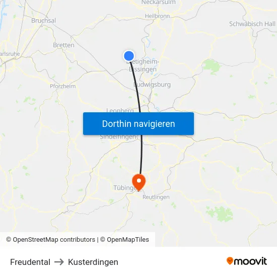 Freudental to Kusterdingen map