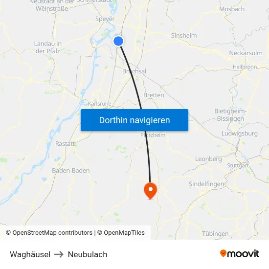 Waghäusel to Neubulach map