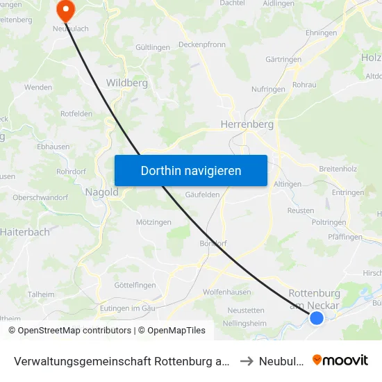 Verwaltungsgemeinschaft Rottenburg am Neckar to Neubulach map