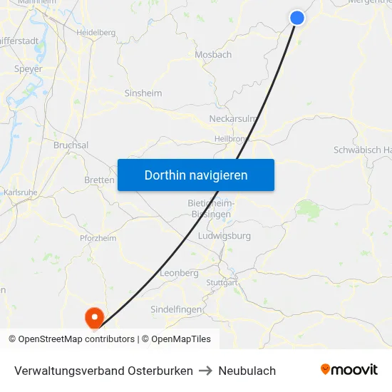 Verwaltungsverband Osterburken to Neubulach map