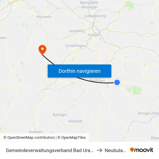 Gemeindeverwaltungsverband Bad Urach to Neubulach map