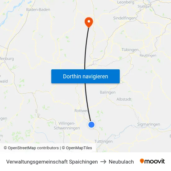 Verwaltungsgemeinschaft Spaichingen to Neubulach map