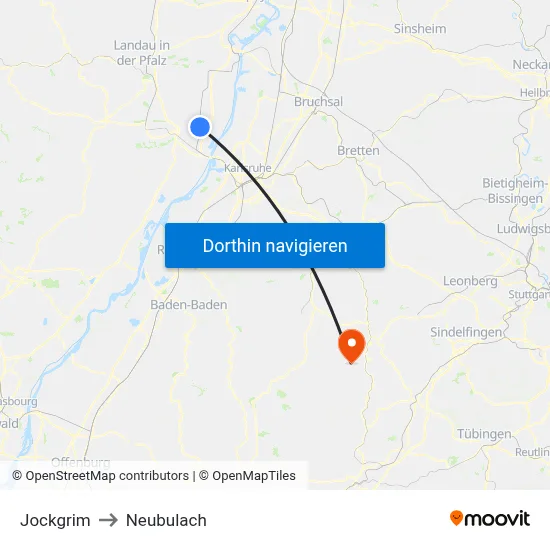 Jockgrim to Neubulach map