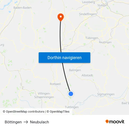 Böttingen to Neubulach map