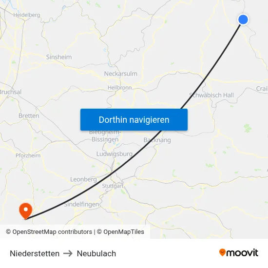 Niederstetten to Neubulach map