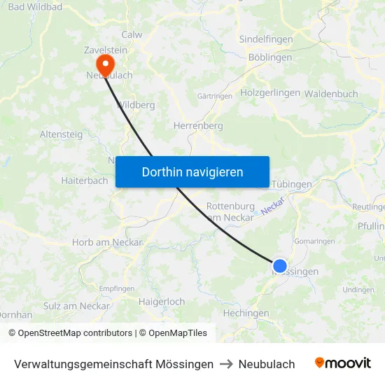 Verwaltungsgemeinschaft Mössingen to Neubulach map