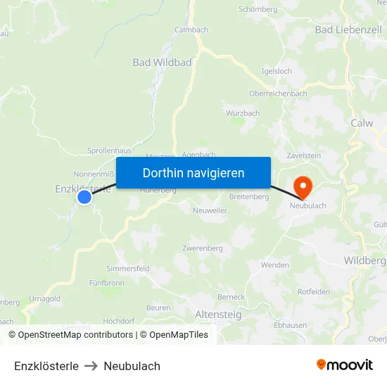 Enzklösterle to Neubulach map