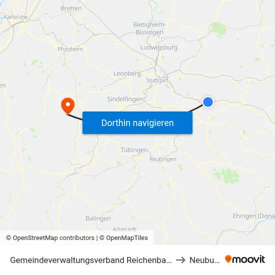 Gemeindeverwaltungsverband Reichenbach An Der Fils to Neubulach map