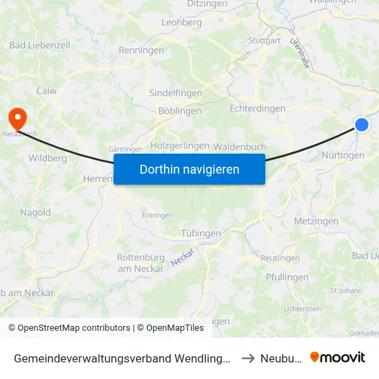 Gemeindeverwaltungsverband Wendlingen am Neckar to Neubulach map
