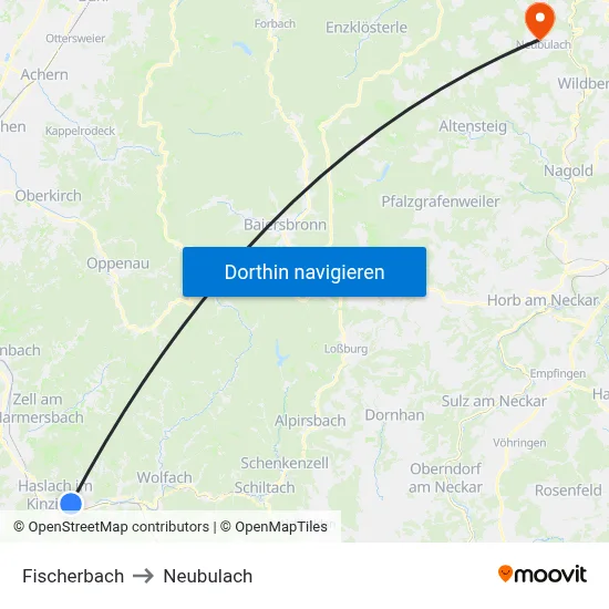 Fischerbach to Neubulach map