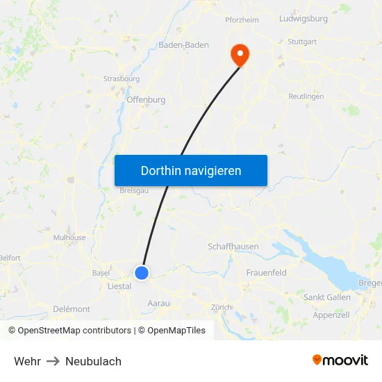 Wehr to Neubulach map