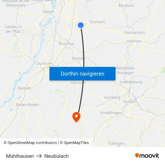 Mühlhausen to Neubulach map