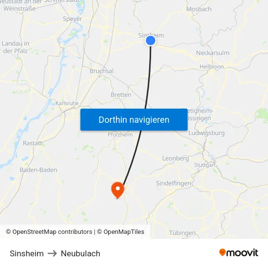 Sinsheim to Neubulach map