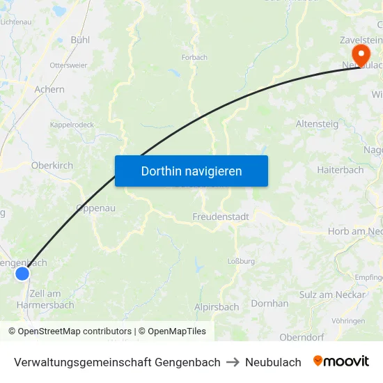 Verwaltungsgemeinschaft Gengenbach to Neubulach map